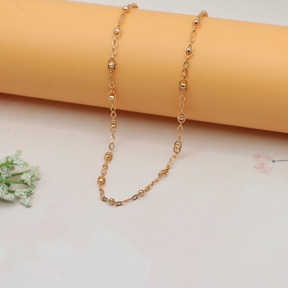 "Stylish Rose Gold Plated Chain Necklace with Beaded Accents, XPNL0150 - Picture 7 of 12